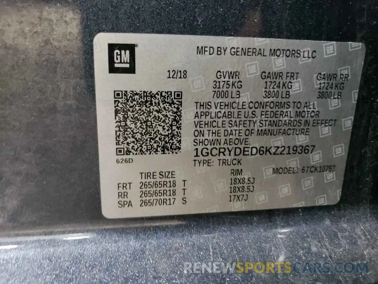 12 Photograph of a damaged car 1GCRYDED6KZ219367 CHEVROLET ALL Models 2019