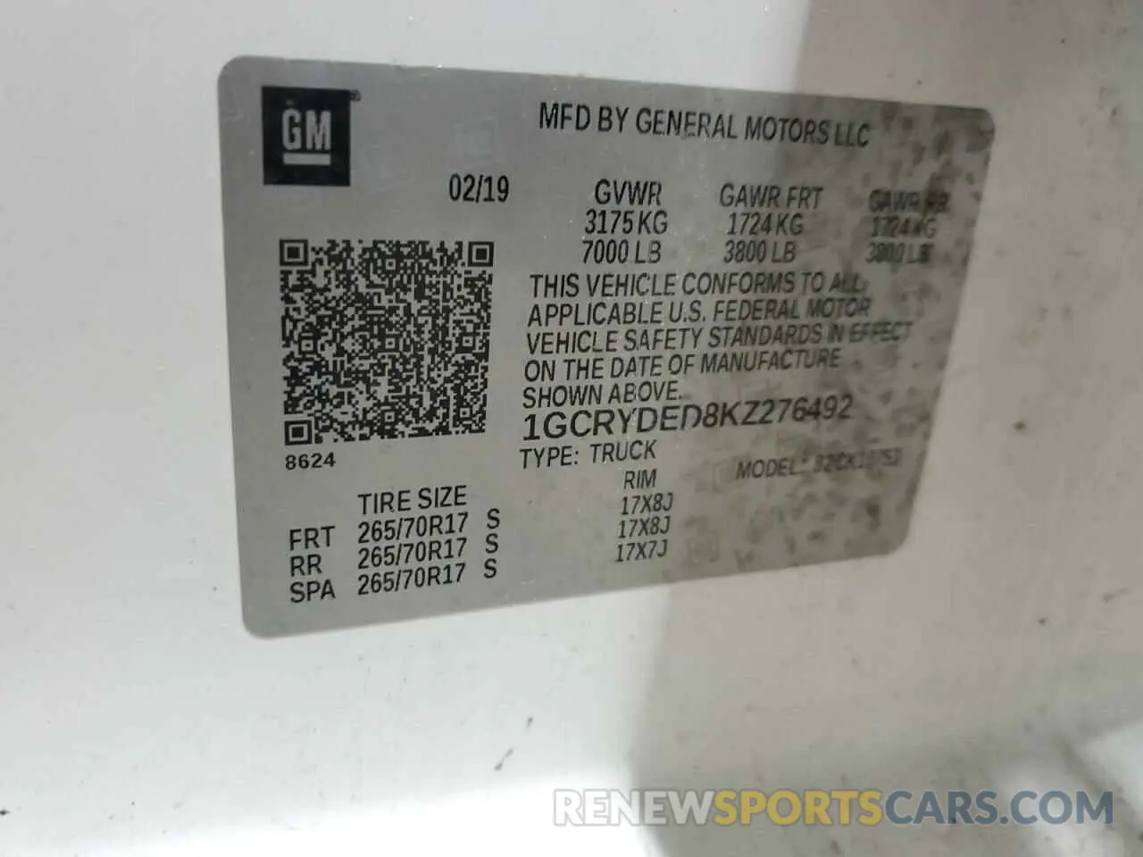 12 Photograph of a damaged car 1GCRYDED8KZ276492 CHEVROLET ALL Models 2019
