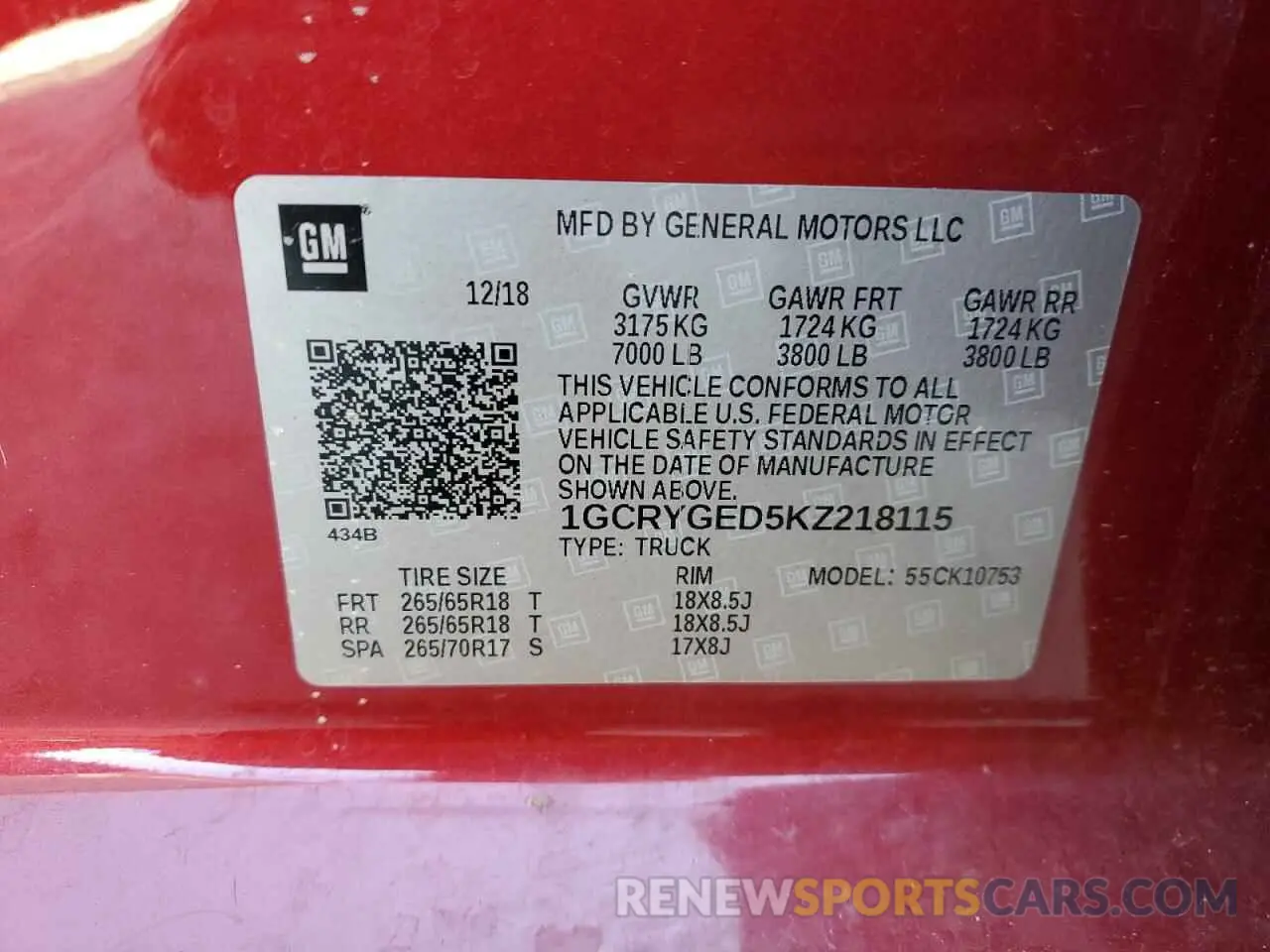 12 Photograph of a damaged car 1GCRYGED5KZ218115 CHEVROLET ALL Models 2019