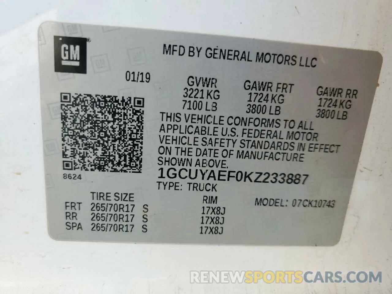 12 Photograph of a damaged car 1GCUYAEF0KZ233887 CHEVROLET ALL Models 2019