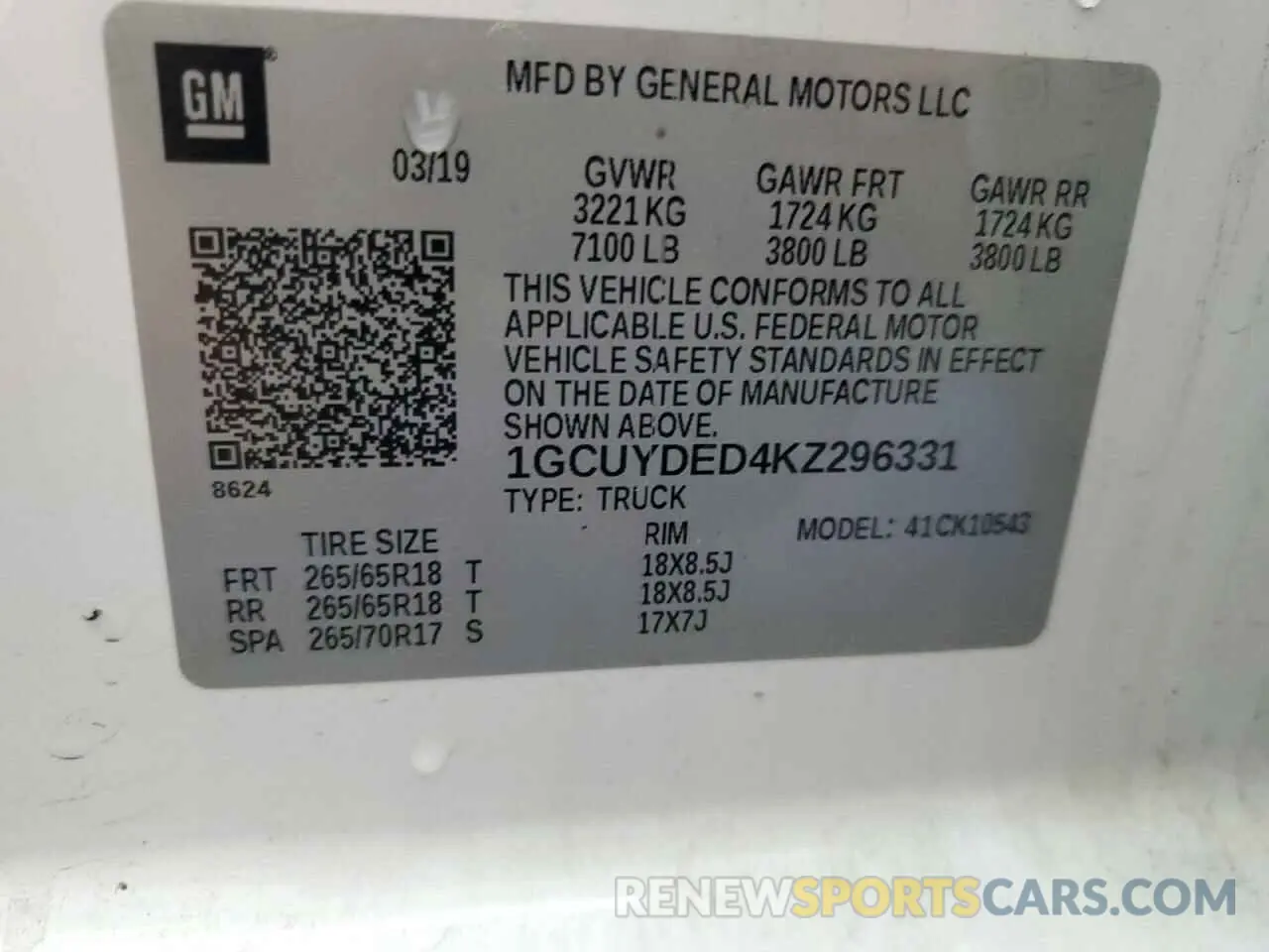 12 Photograph of a damaged car 1GCUYDED4KZ296331 CHEVROLET ALL Models 2019