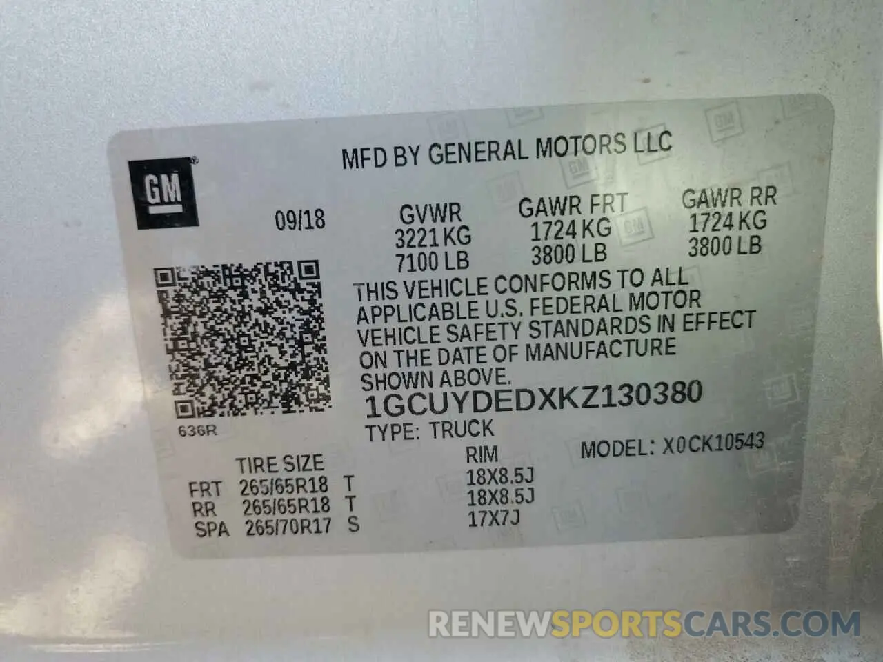 12 Photograph of a damaged car 1GCUYDEDXKZ130380 CHEVROLET ALL Models 2019