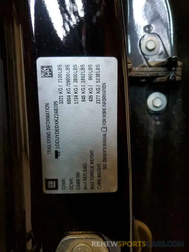13 Photograph of a damaged car 1GCUYDEDXKZ248395 CHEVROLET ALL Models 2019