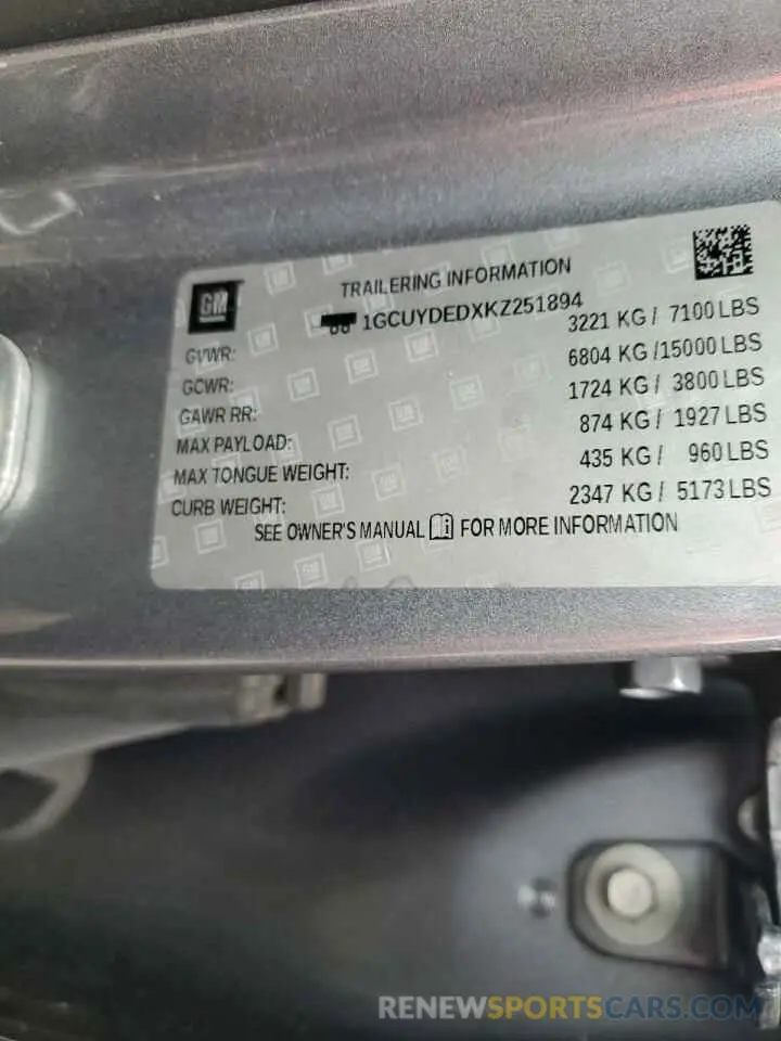 12 Photograph of a damaged car 1GCUYDEDXKZ251894 CHEVROLET ALL Models 2019