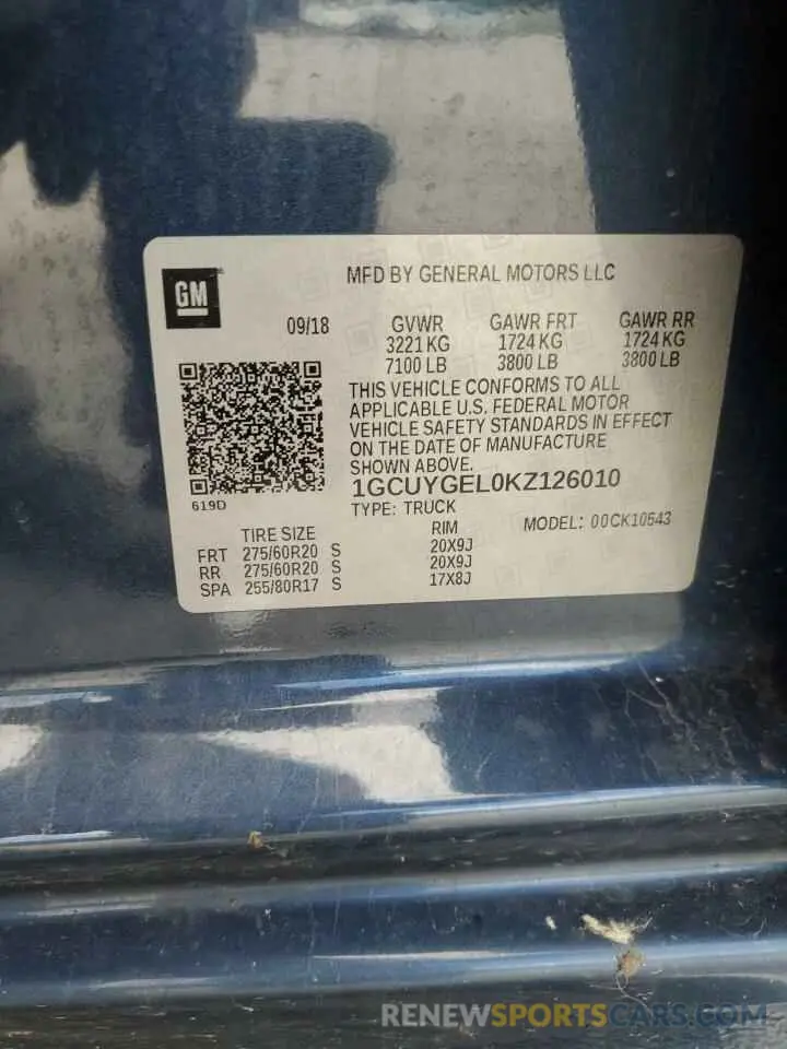 12 Photograph of a damaged car 1GCUYGEL0KZ126010 CHEVROLET ALL Models 2019
