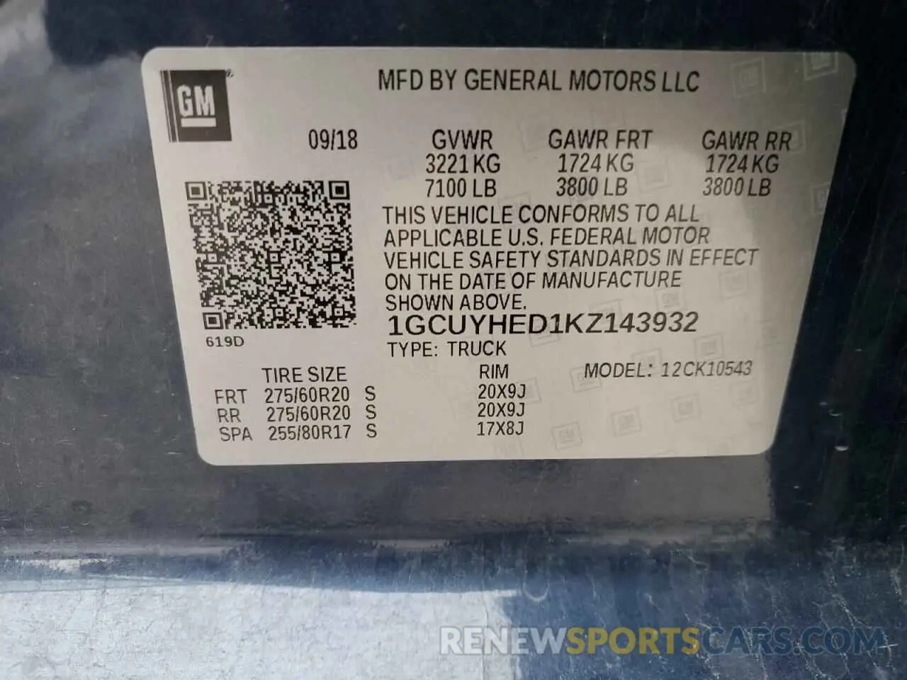 12 Photograph of a damaged car 1GCUYHED1KZ143932 CHEVROLET ALL Models 2019