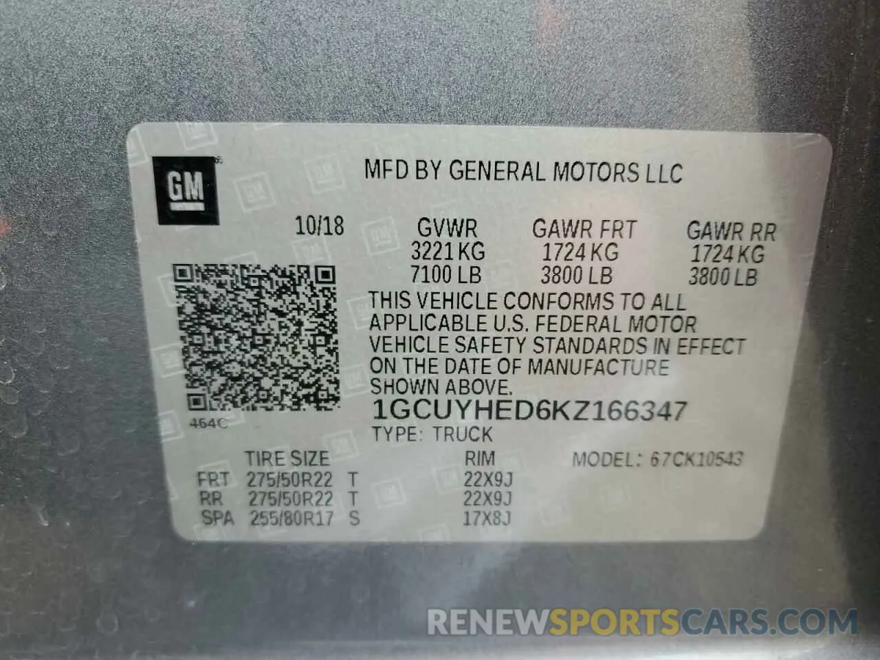 13 Photograph of a damaged car 1GCUYHED6KZ166347 CHEVROLET ALL Models 2019