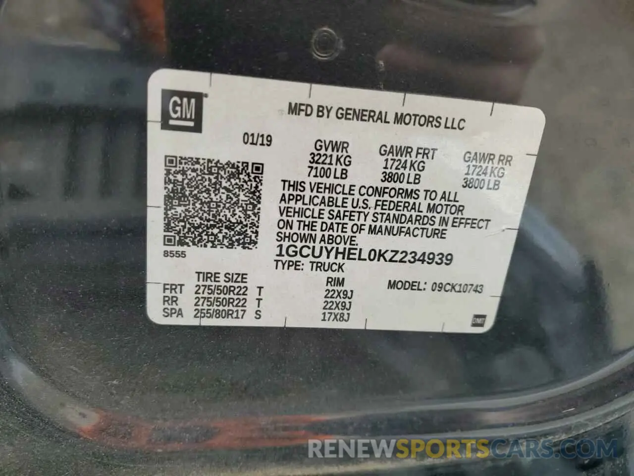 12 Photograph of a damaged car 1GCUYHEL0KZ234939 CHEVROLET ALL Models 2019