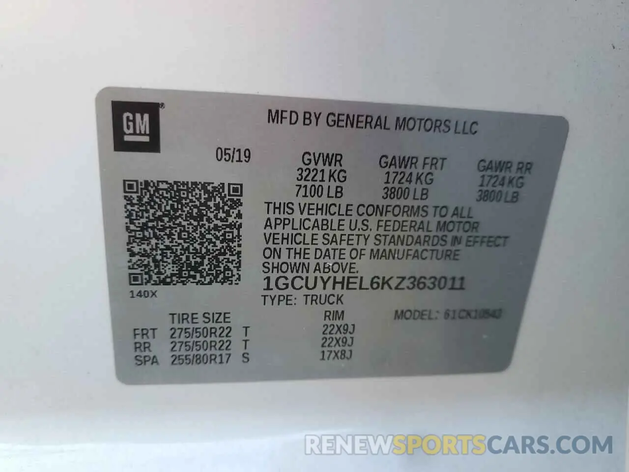 14 Photograph of a damaged car 1GCUYHEL6KZ363011 CHEVROLET ALL Models 2019