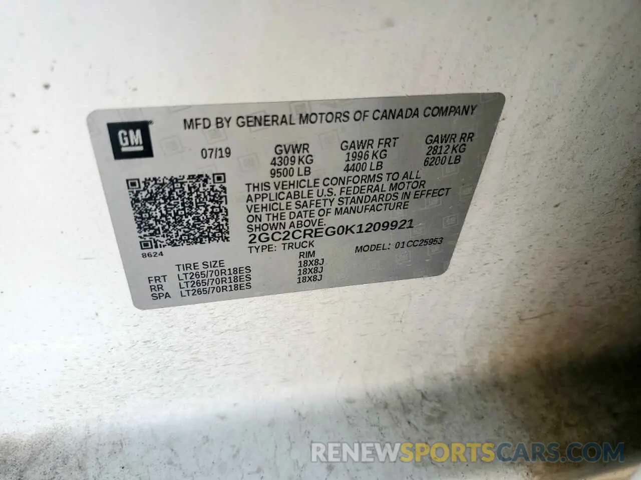 13 Photograph of a damaged car 2GC2CREG0K1209921 CHEVROLET ALL Models 2019