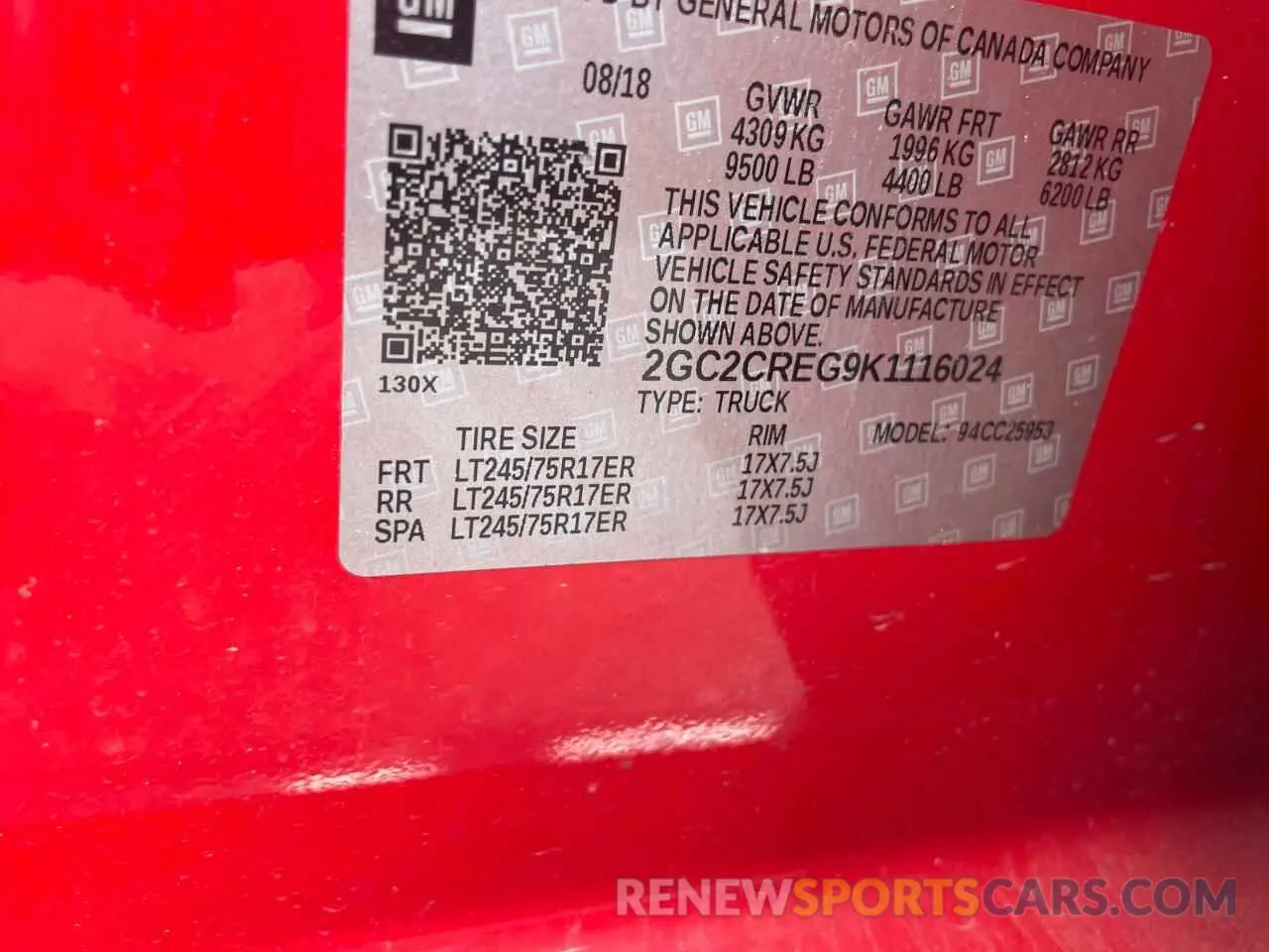 10 Photograph of a damaged car 2GC2CREG9K1116024 CHEVROLET ALL Models 2019