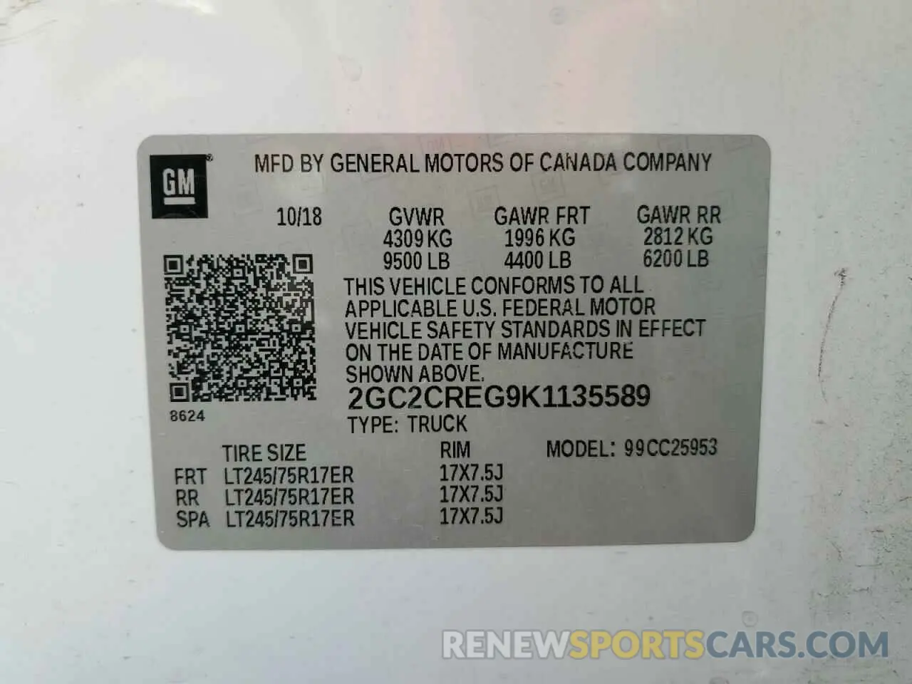 12 Photograph of a damaged car 2GC2CREG9K1135589 CHEVROLET ALL Models 2019