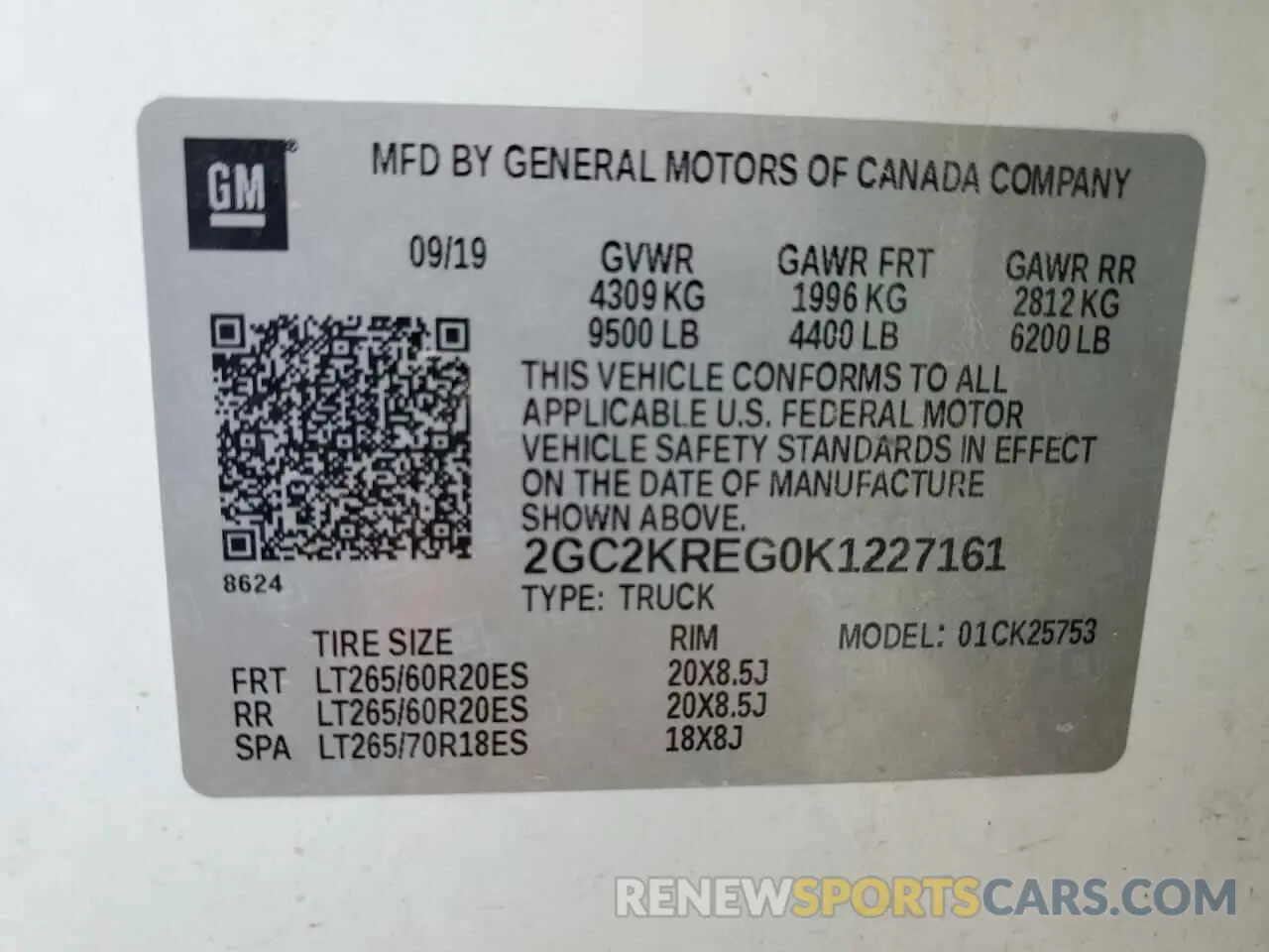 13 Photograph of a damaged car 2GC2KREG0K1227161 CHEVROLET ALL Models 2019