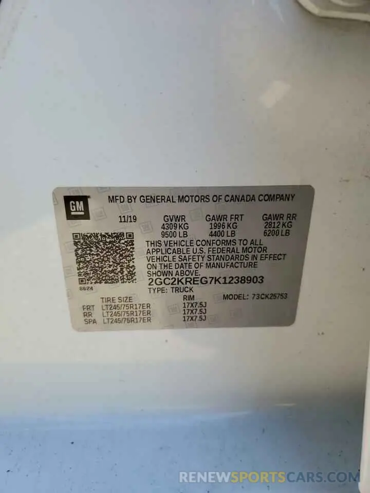 12 Photograph of a damaged car 2GC2KREG7K1238903 CHEVROLET ALL Models 2019