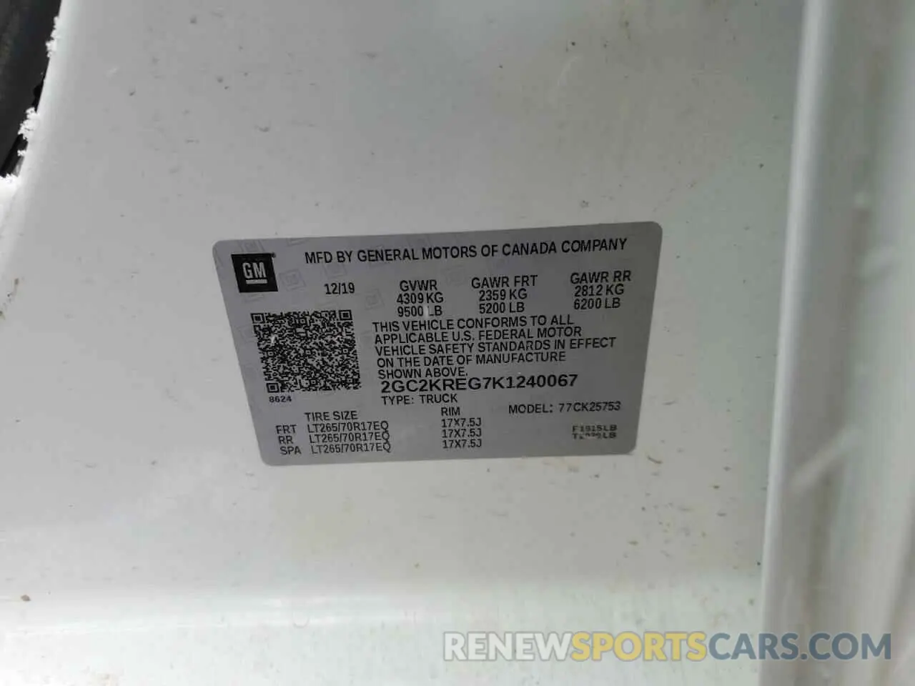 12 Photograph of a damaged car 2GC2KREG7K1240067 CHEVROLET ALL Models 2019