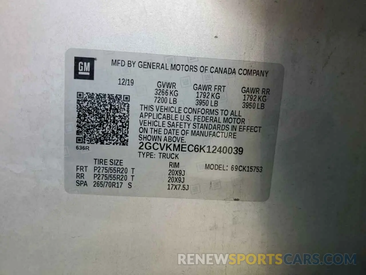 12 Photograph of a damaged car 2GCVKMEC6K1240039 CHEVROLET ALL Models 2019
