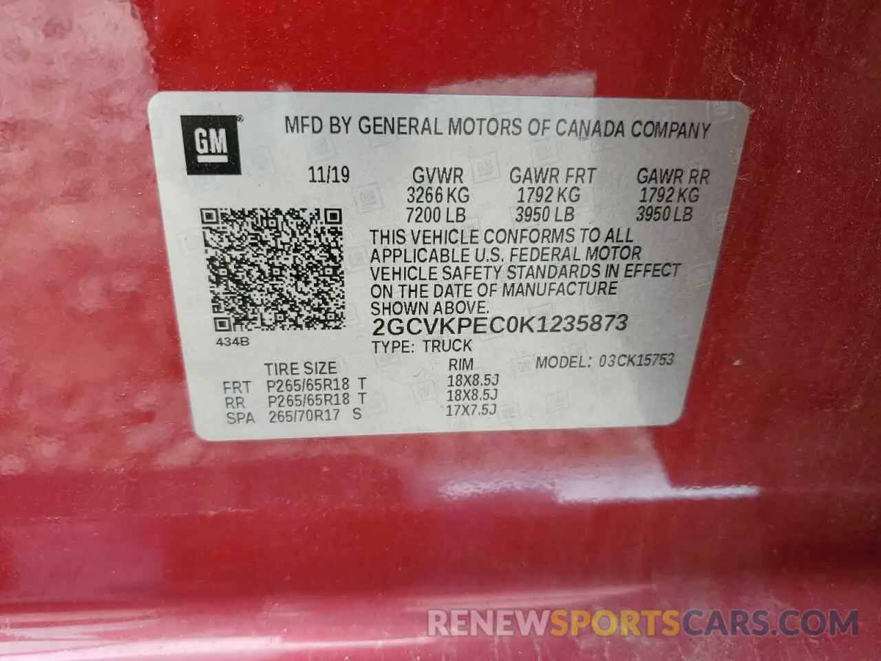 12 Photograph of a damaged car 2GCVKPEC0K1235873 CHEVROLET ALL Models 2019