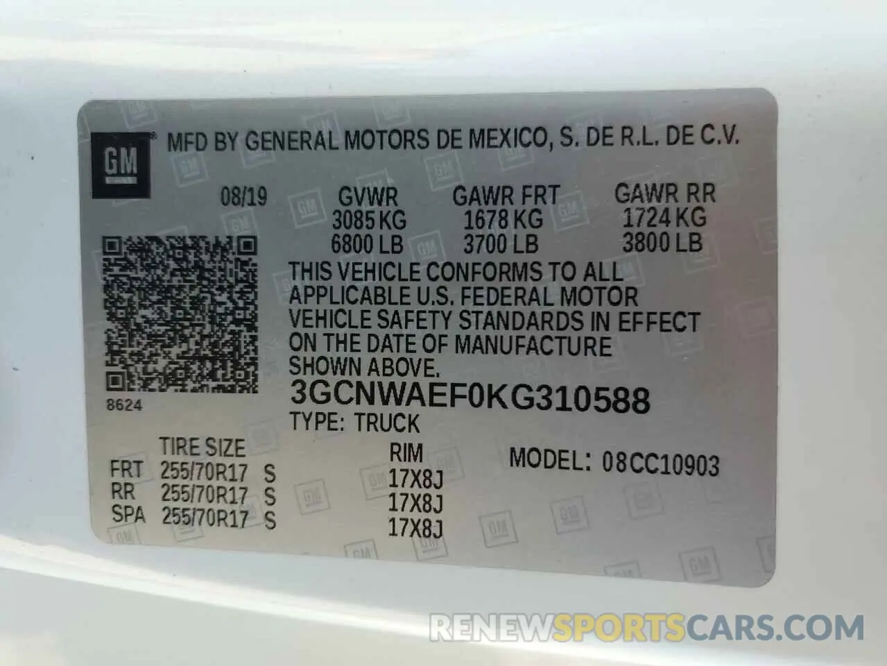 12 Photograph of a damaged car 3GCNWAEF0KG310588 CHEVROLET ALL Models 2019