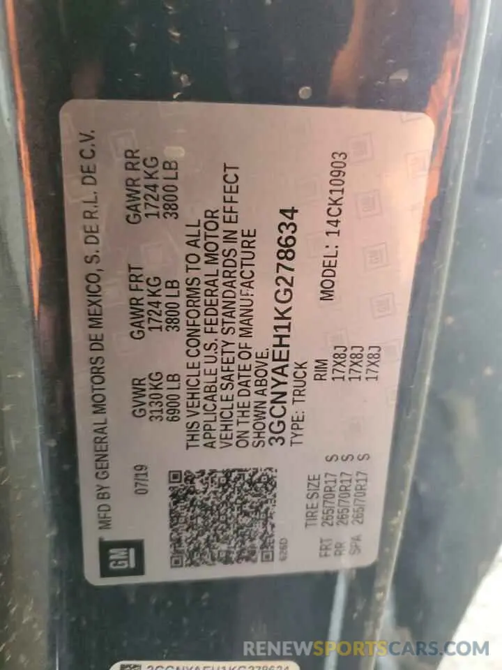12 Photograph of a damaged car 3GCNYAEH1KG278634 CHEVROLET ALL Models 2019