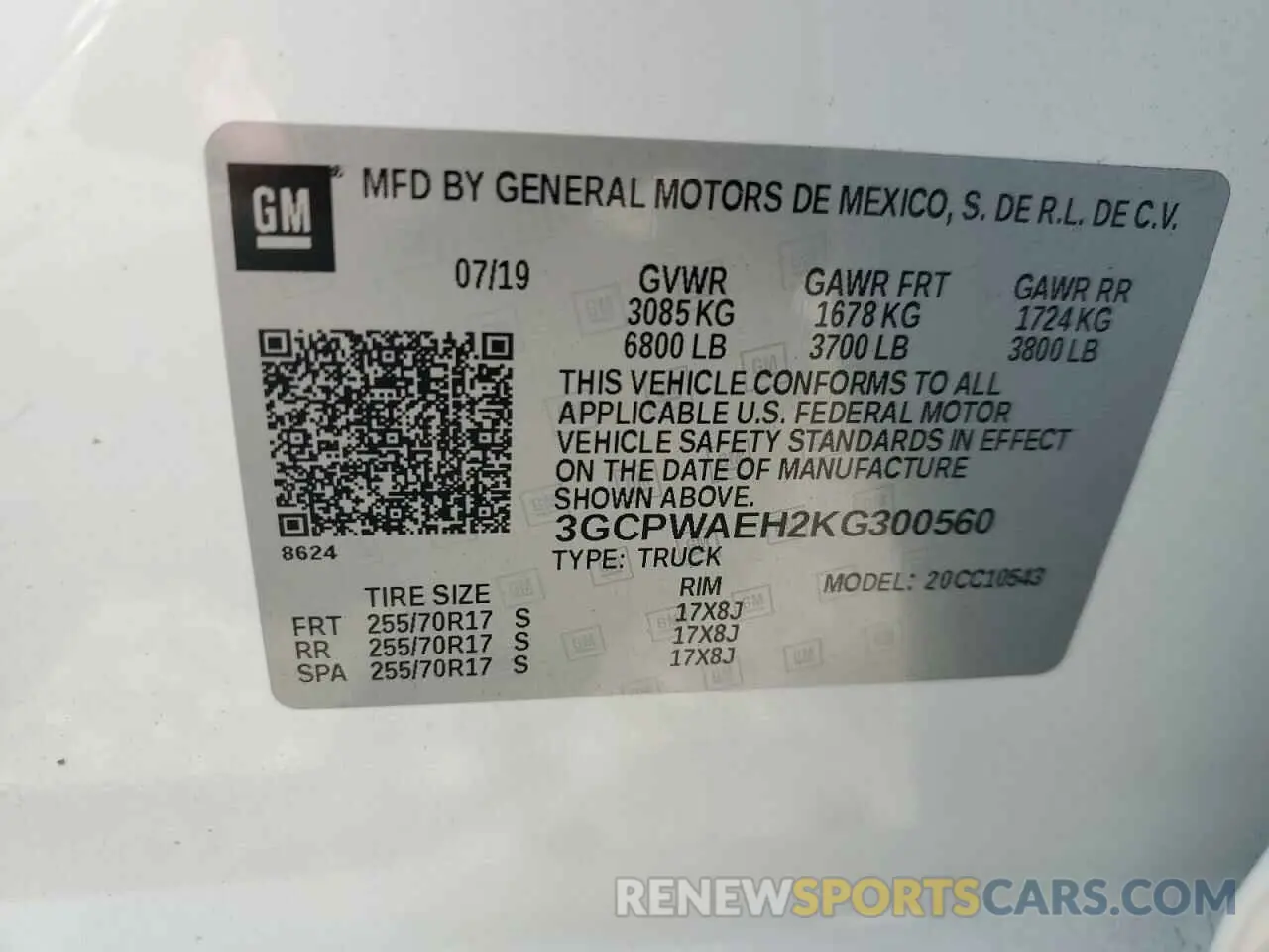 12 Photograph of a damaged car 3GCPWAEH2KG300560 CHEVROLET ALL Models 2019
