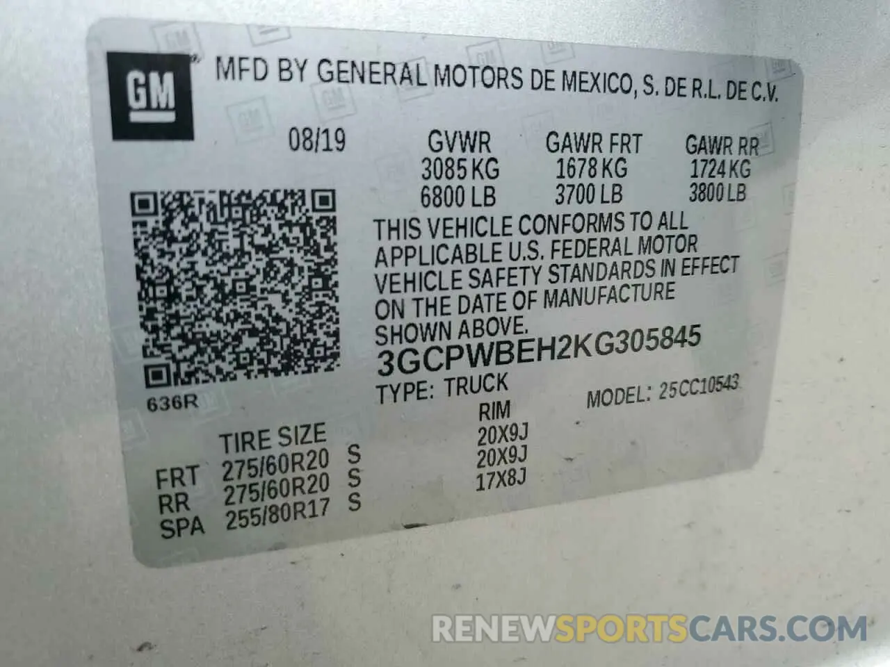 12 Photograph of a damaged car 3GCPWBEH2KG305845 CHEVROLET ALL Models 2019