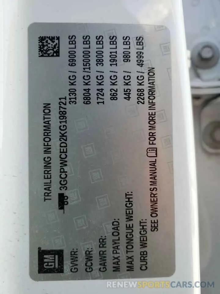 14 Photograph of a damaged car 3GCPWCED2KG198721 CHEVROLET ALL Models 2019