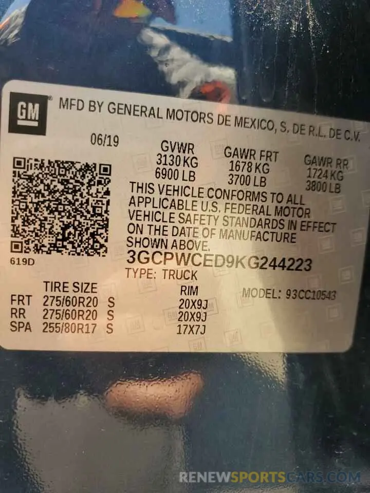 13 Photograph of a damaged car 3GCPWCED9KG244223 CHEVROLET ALL Models 2019