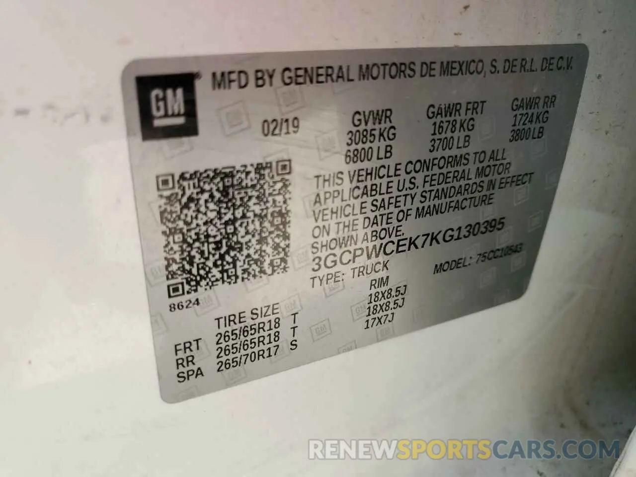 12 Photograph of a damaged car 3GCPWCEK7KG130395 CHEVROLET ALL Models 2019