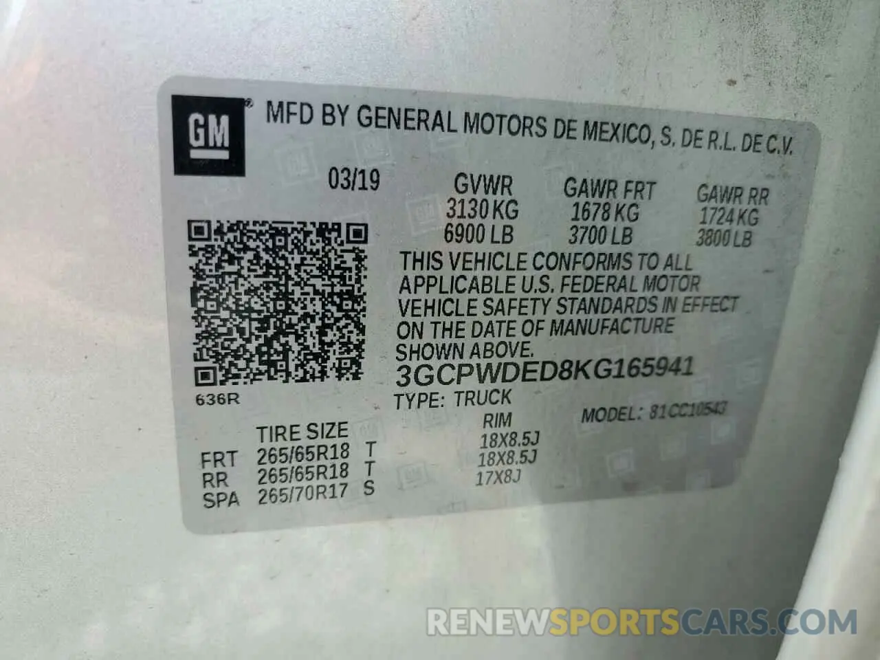 13 Photograph of a damaged car 3GCPWDED8KG165941 CHEVROLET ALL Models 2019
