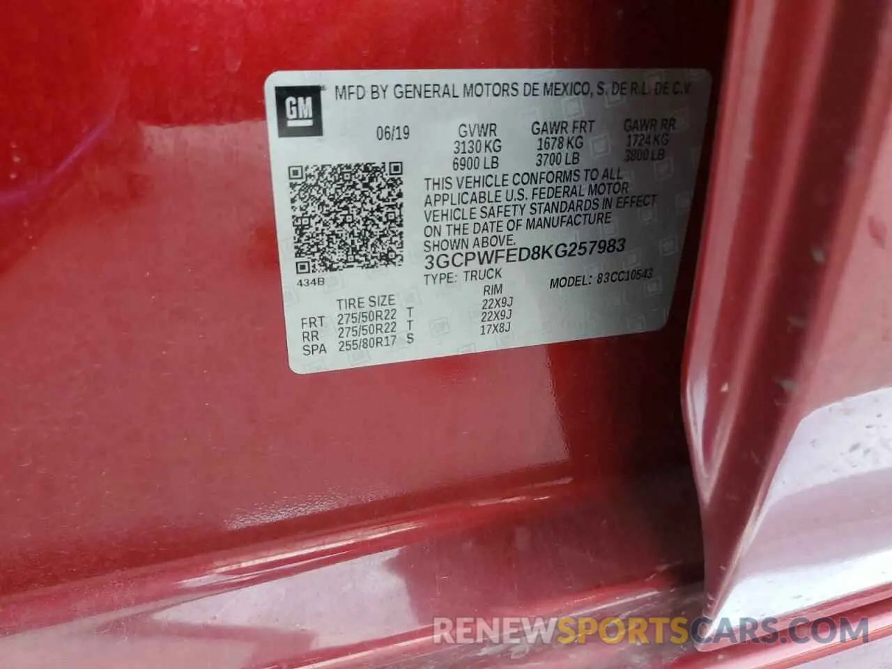 12 Photograph of a damaged car 3GCPWFED8KG257983 CHEVROLET ALL Models 2019