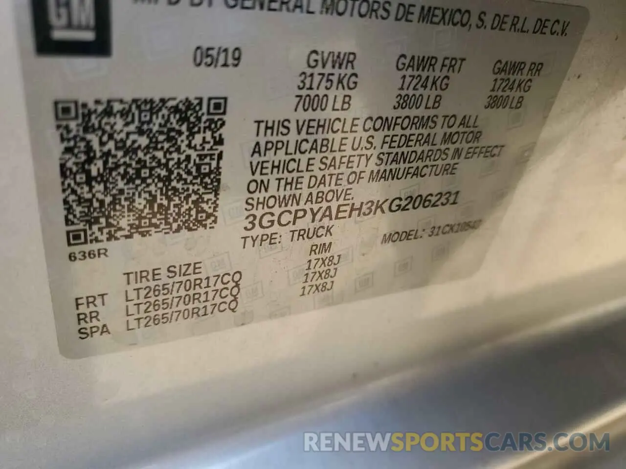10 Photograph of a damaged car 3GCPYAEH3KG206231 CHEVROLET ALL Models 2019
