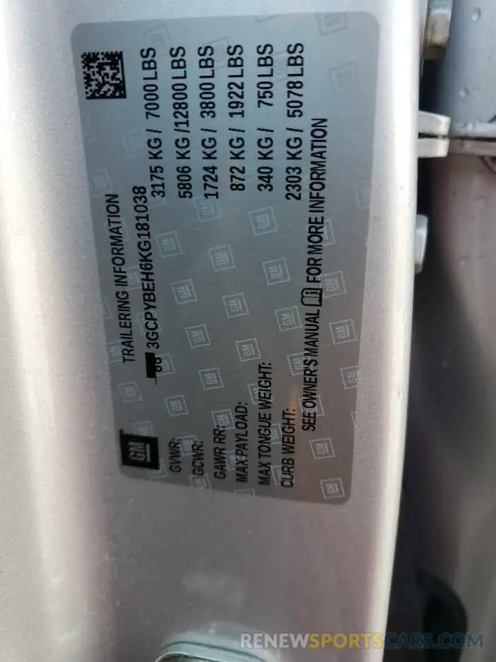 12 Photograph of a damaged car 3GCPYBEH6KG181038 CHEVROLET ALL Models 2019