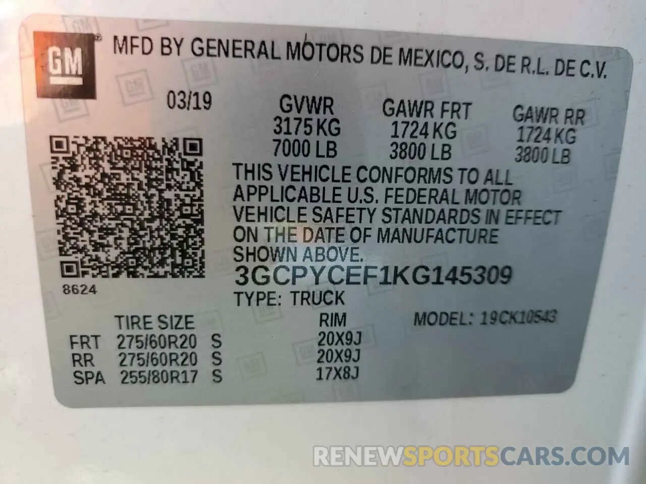 12 Photograph of a damaged car 3GCPYCEF1KG145309 CHEVROLET ALL Models 2019