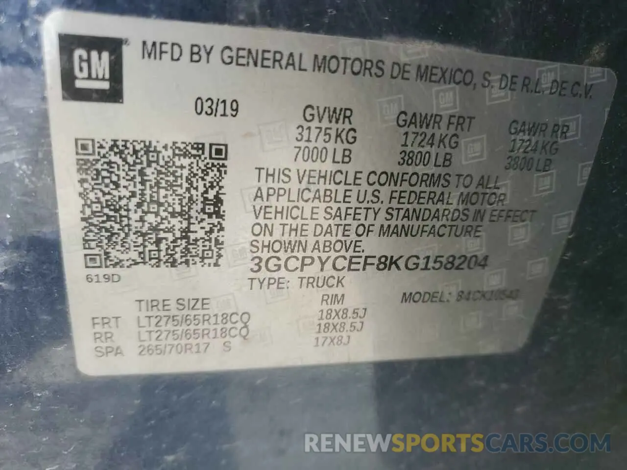 13 Photograph of a damaged car 3GCPYCEF8KG158204 CHEVROLET ALL Models 2019