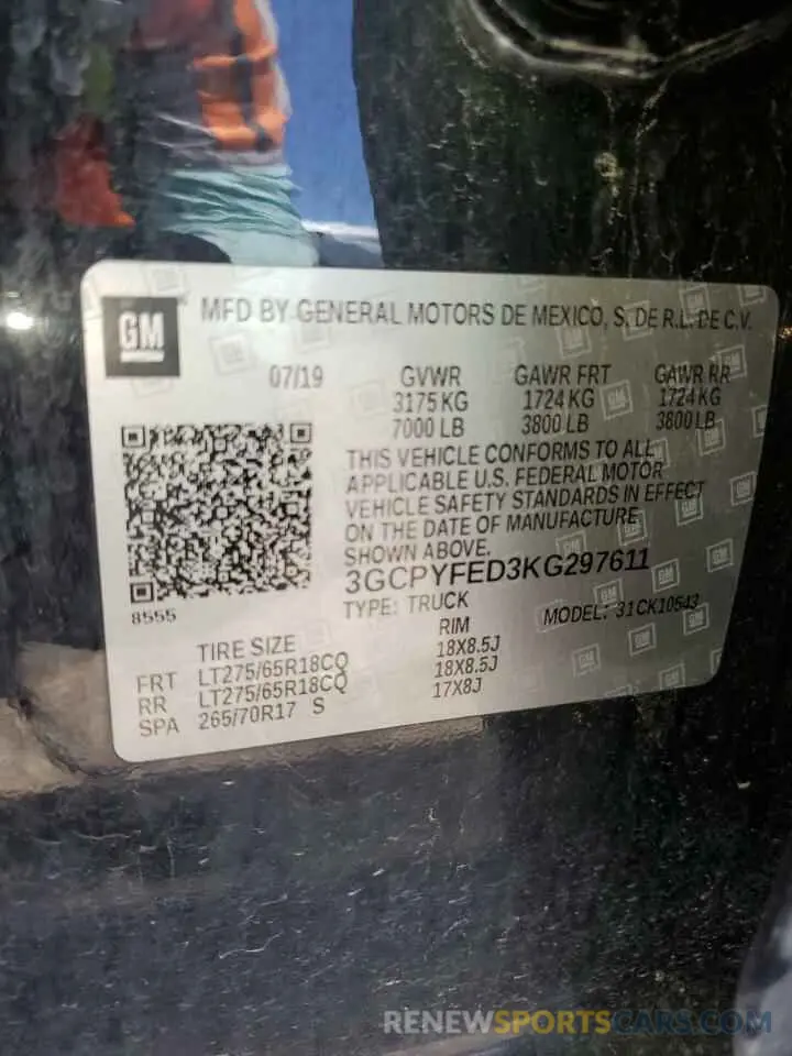 13 Photograph of a damaged car 3GCPYFED3KG297611 CHEVROLET ALL Models 2019