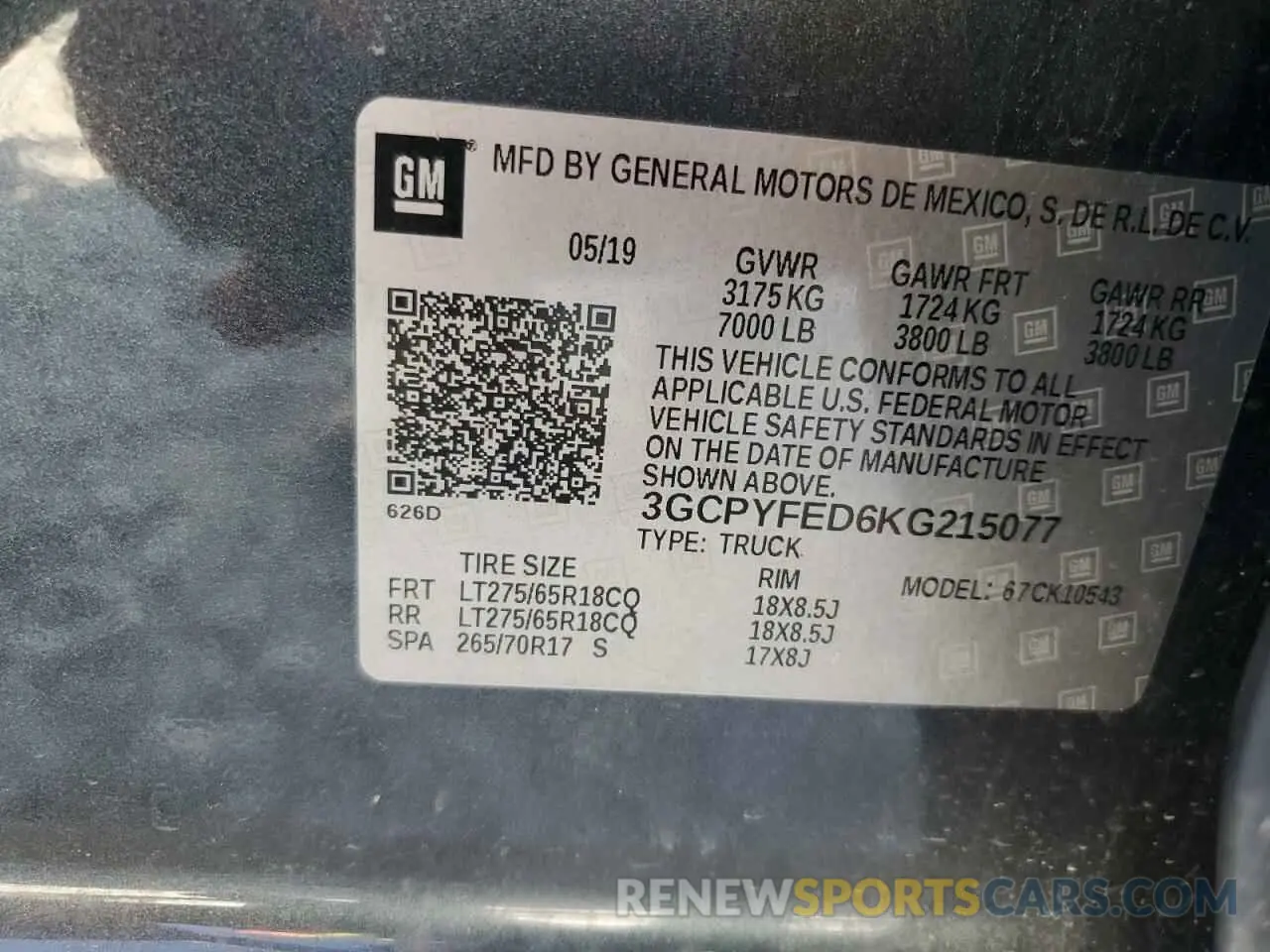 13 Photograph of a damaged car 3GCPYFED6KG215077 CHEVROLET ALL Models 2019