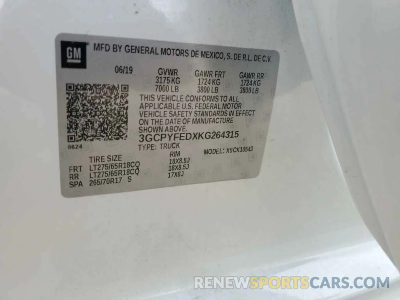 12 Photograph of a damaged car 3GCPYFEDXKG264315 CHEVROLET ALL Models 2019