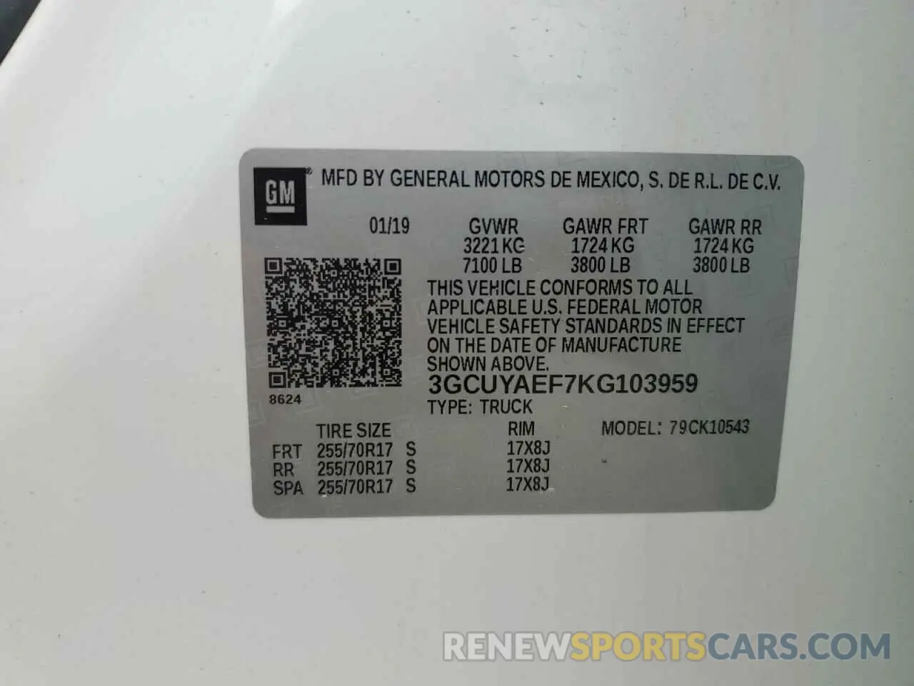 12 Photograph of a damaged car 3GCUYAEF7KG103959 CHEVROLET ALL Models 2019