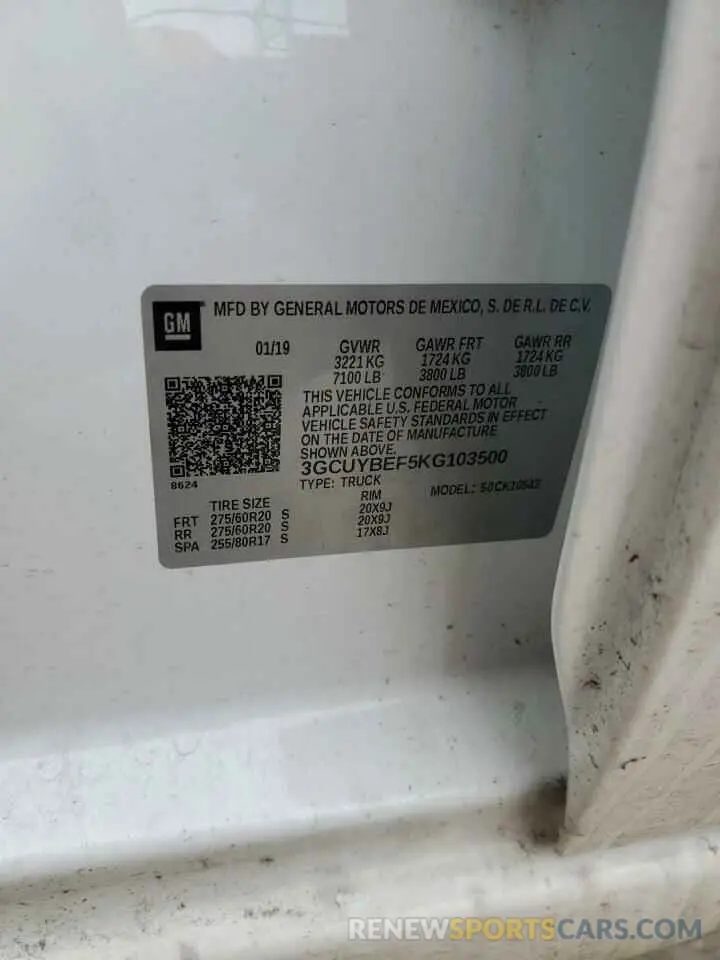12 Photograph of a damaged car 3GCUYBEF5KG103500 CHEVROLET ALL Models 2019