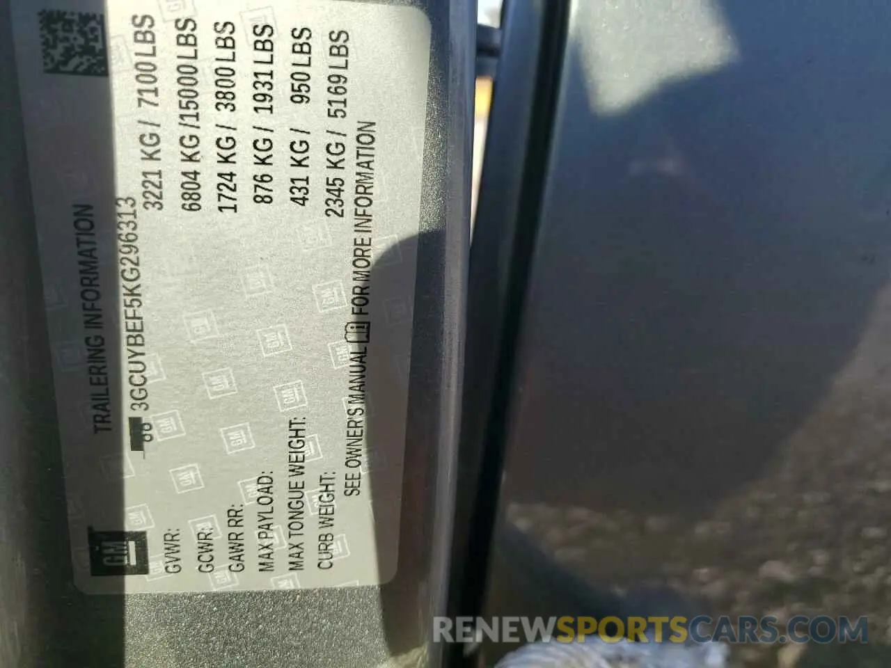 13 Photograph of a damaged car 3GCUYBEF5KG296313 CHEVROLET ALL Models 2019