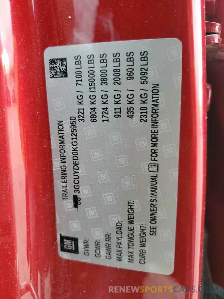 13 Photograph of a damaged car 3GCUYDED0KG125950 CHEVROLET ALL Models 2019