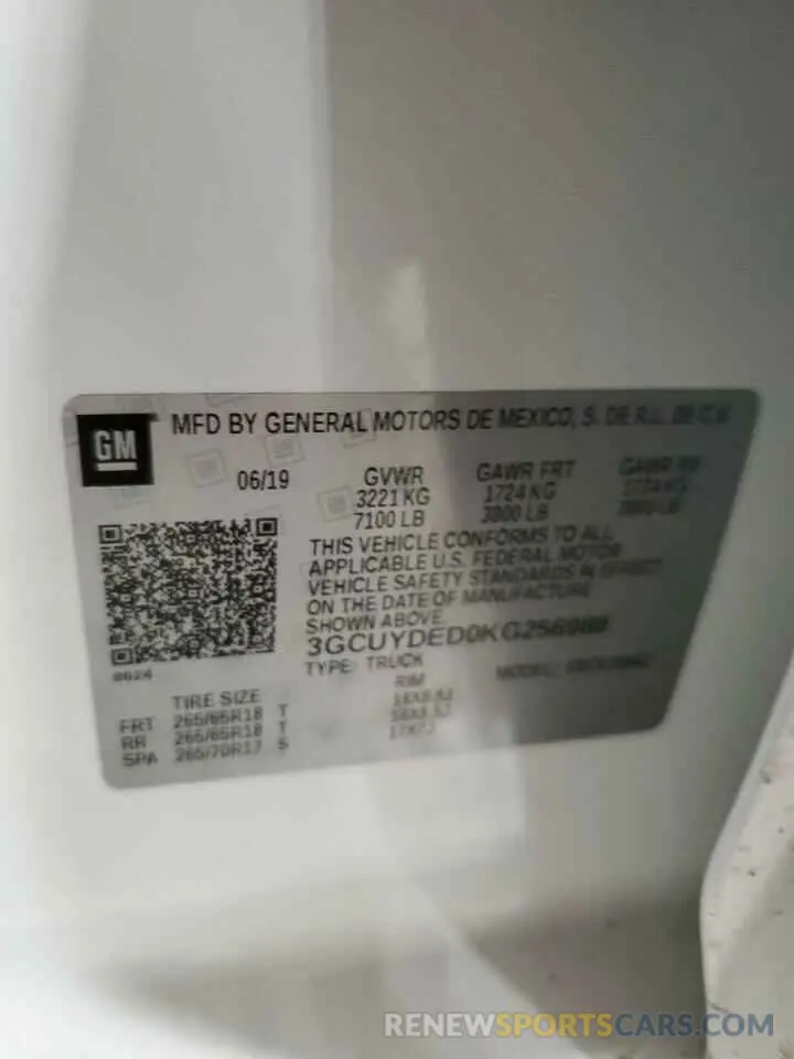 13 Photograph of a damaged car 3GCUYDED0KG256988 CHEVROLET ALL Models 2019
