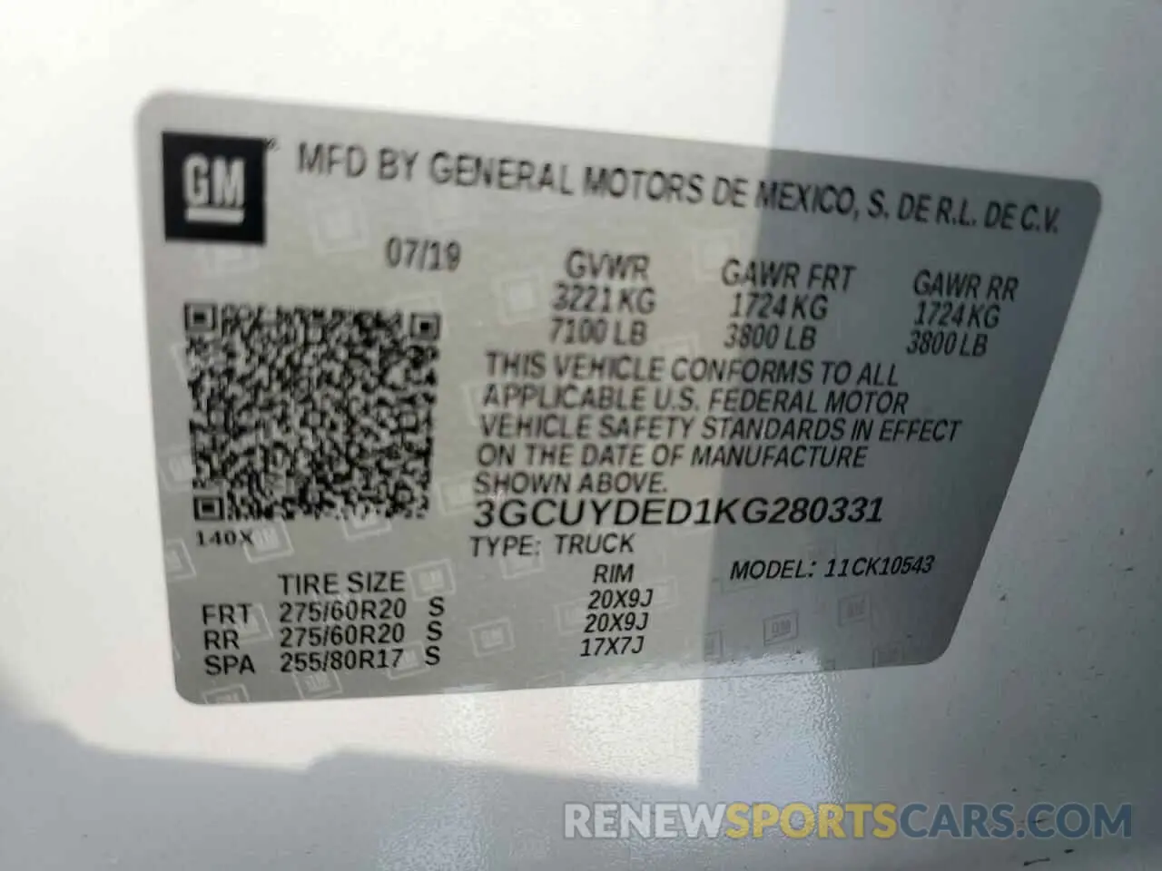 12 Photograph of a damaged car 3GCUYDED1KG280331 CHEVROLET ALL Models 2019