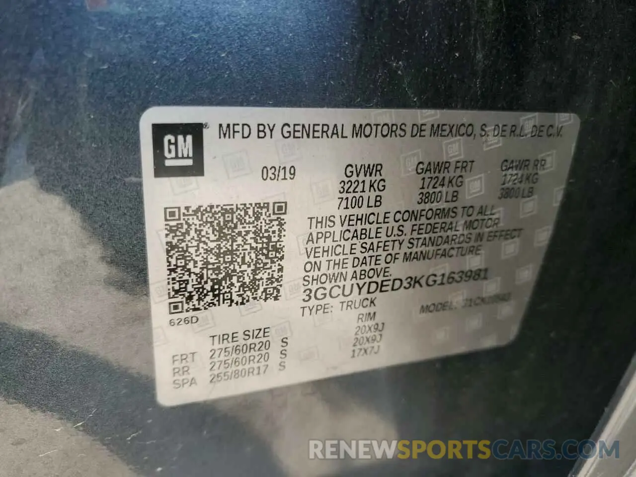 12 Photograph of a damaged car 3GCUYDED3KG163981 CHEVROLET ALL Models 2019