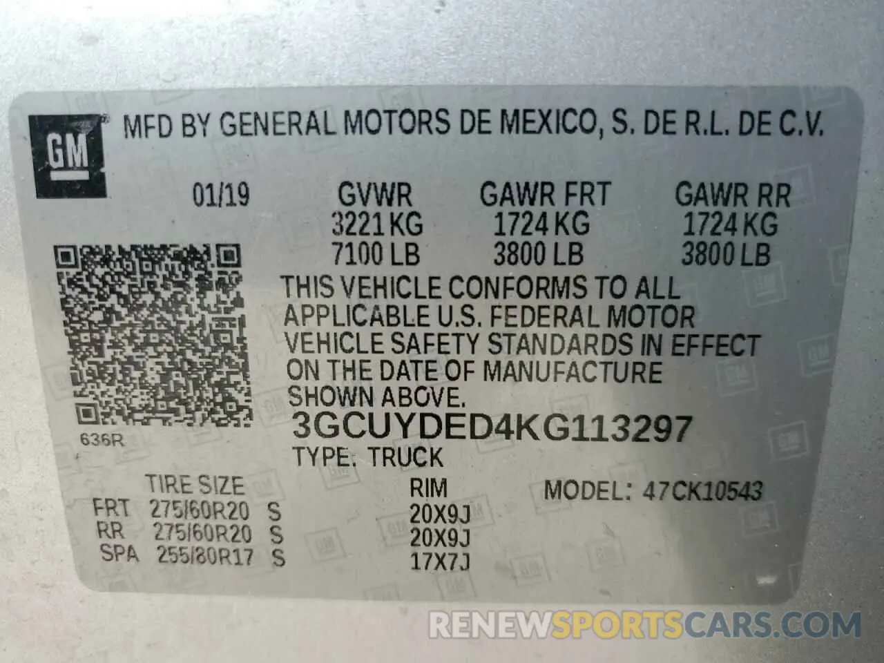 13 Photograph of a damaged car 3GCUYDED4KG113297 CHEVROLET ALL Models 2019