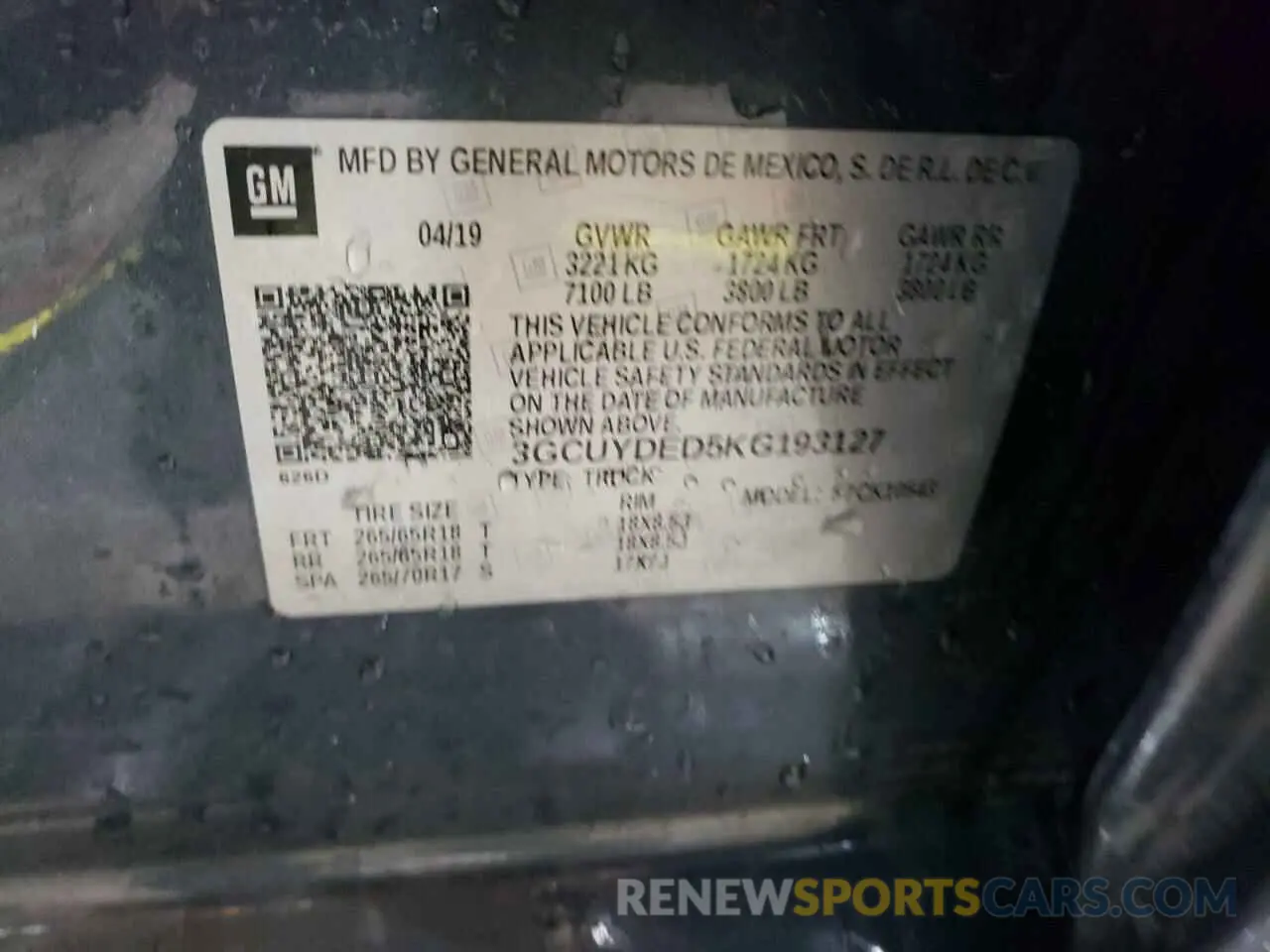 12 Photograph of a damaged car 3GCUYDED5KG193127 CHEVROLET ALL Models 2019