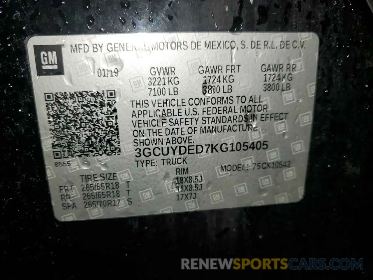 14 Photograph of a damaged car 3GCUYDED7KG105405 CHEVROLET ALL Models 2019