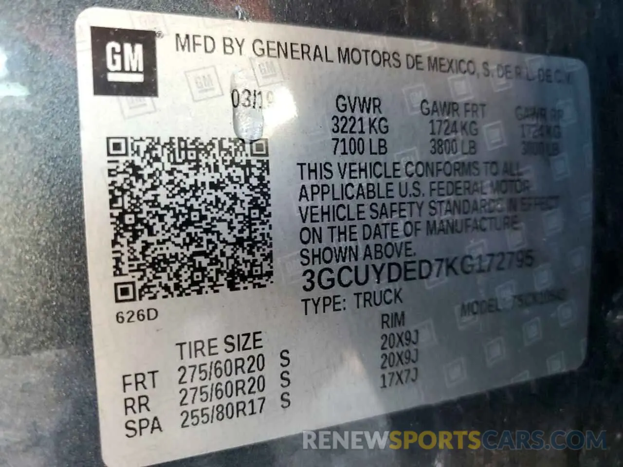 14 Photograph of a damaged car 3GCUYDED7KG172795 CHEVROLET ALL Models 2019