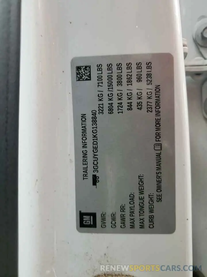 12 Photograph of a damaged car 3GCUYGED1KG138840 CHEVROLET ALL Models 2019