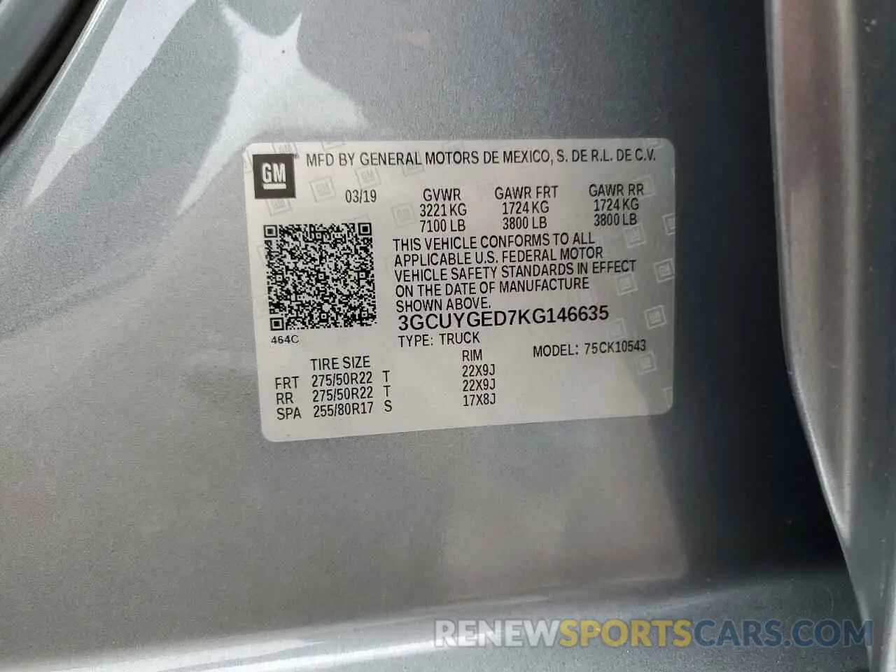 14 Photograph of a damaged car 3GCUYGED7KG146635 CHEVROLET ALL Models 2019